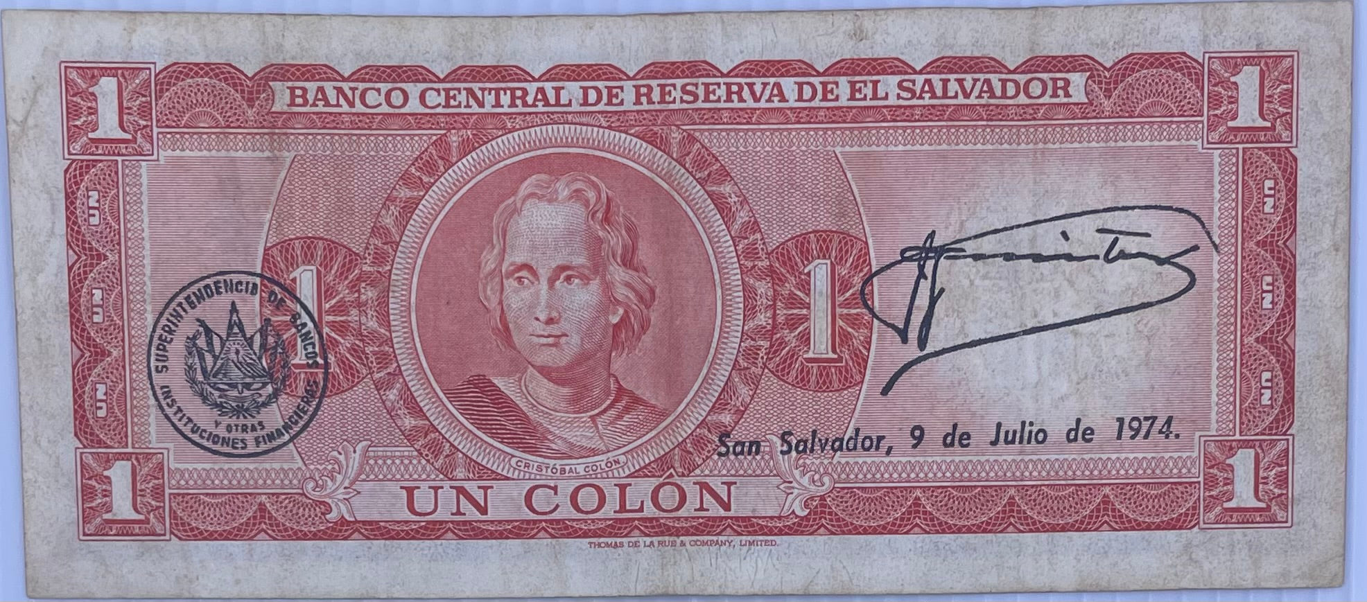 1971 El Salvador 1 Colon Series HX Used World Banknote